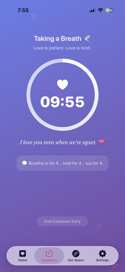 Cooldown timer with guided breathing